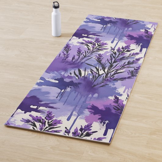 Paarse aquarel met bloemen yogamat (In situ)