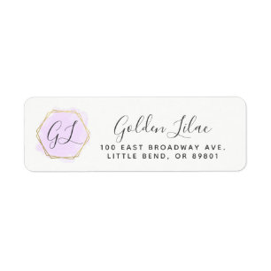 Paarse Aquarel & Modern Gouden Retouradres Etiket