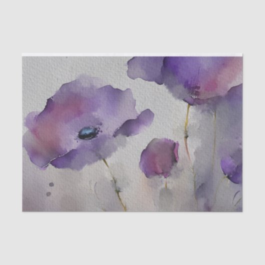 Paarse Aquarel Papavers Tissuepapier (Voorkant)