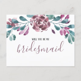 Paarse Aquarel Pioen Bruidsmeisje Uitnodiging
