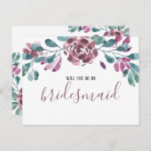 Paarse Aquarel Pioen Bruidsmeisje Uitnodiging (Voorkant / Achterkant)