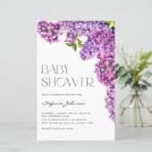 Paarse Aquarel Sering Bloemen Baby Shower Uitnodig (Staand voorkant)