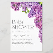 Paarse Aquarel Sering Bloemen Baby Shower Uitnodig (Voorkant)