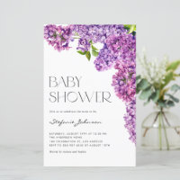 Paarse Aquarel Sering Bloemen Baby Shower Uitnodig