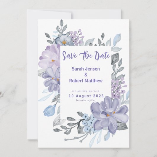 Paarse Aquarel Sering Bloemen Bruiloft Save The Date (Voorkant)