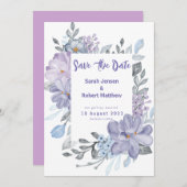 Paarse Aquarel Sering Bloemen Bruiloft Save The Date (Voorkant / Achterkant)