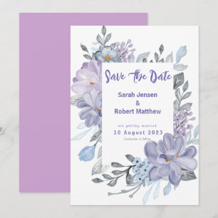 Paarse Aquarel Sering Bloemen Bruiloft  Save The Date