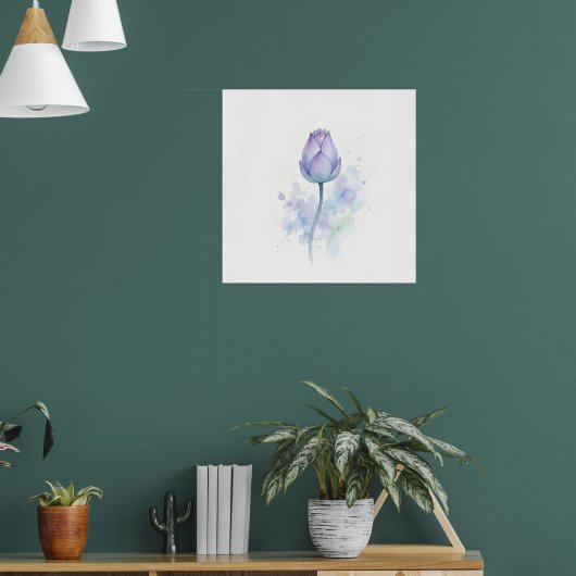 Paarse Aquarel Tulp Kunstprint | Botanische Bloem Poster (Woonkamer 1)