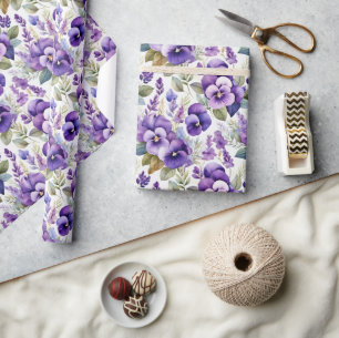 Paarse Aquarel Viooltjes Bloemige Elegantie Cadeaupapier