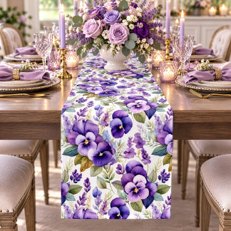 Paarse Aquarel Viooltjes Bloemige Elegantie Korte Tafelloper