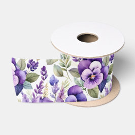 Paarse Aquarel Viooltjes Bloemige Elegantie Satijnen Lint