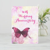 Paarse Aquarel Vlinder Huwelijksjubileum Kaart (Staand voorkant)