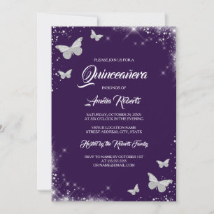 Paarse Aquarel Vlinder Jurk Quinceanera Kaart