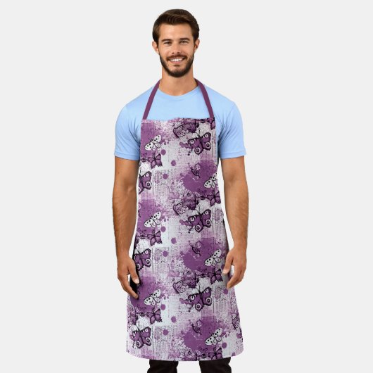 Paarse Aquarel Vlinders Patroon Meisjesachtig Scha Schort (Gedragen)