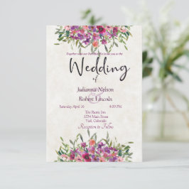 Paarse aquarel wilde bloemen trouw uitnodiging