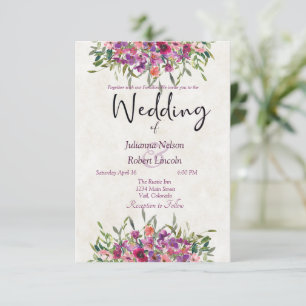 Paarse aquarel wilde bloemen trouw uitnodiging