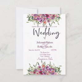 Paarse aquarel wilde bloemen trouwkaart kaart