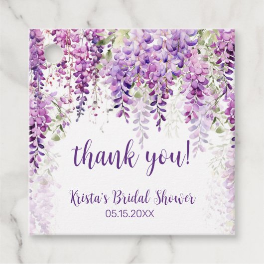 Paarse Aquarel Wisteria Bruiloftsfeest Bedankjes Labels (Voorkant)