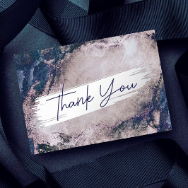 Paarse aquarel zilver & blauwe marmer bedankje folie feestdagenkaart