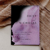 Paarse Aquarel & Zwarte Bruiloft Kaart