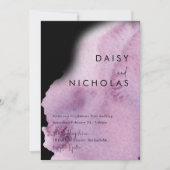 Paarse Aquarel & Zwarte Bruiloft Kaart (Voorkant)