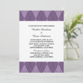 Paarse Argyle Wedding Invite Kaart (Staand voorkant)