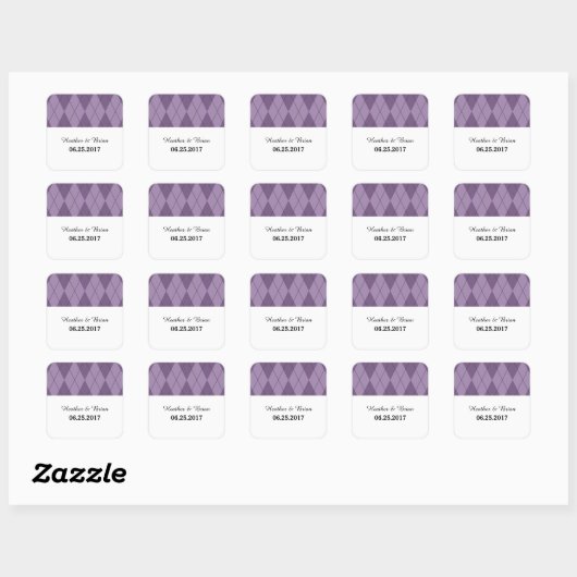 Paarse Argyle Wedding Stickers (Vel)