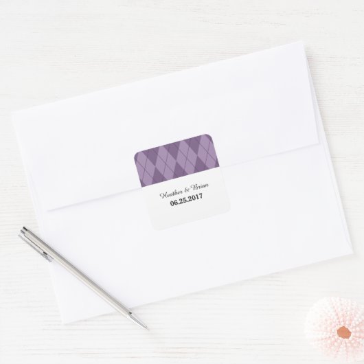 Paarse Argyle Wedding Stickers (Envelop)