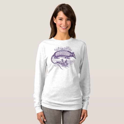  Paarse Armadillo Woodblock Print T-shirt (Voorkant volledig)
