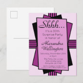 Paarse Art Deco 30th Surprise Party Birthday Uitnodiging Briefkaart (Voorkant / Achterkant)