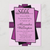 Paarse Art Deco 30th Surprise Party Birthday Uitnodiging Briefkaart (Voorkant)