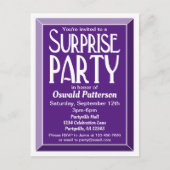 Paarse Art Deco Beveled Birthday Surprise Party Uitnodiging Briefkaart (Voorkant)