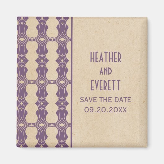 Paarse Art Deco Border Save the Date Magnet (Voorkant)