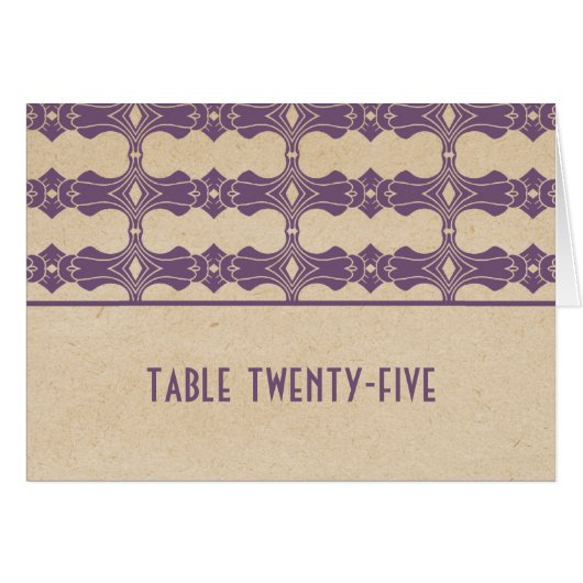 Paarse Art Deco Border Table Number Kaart (Voorkant Horizontaal)