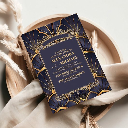 Paarse Art Deco bruiloft Kaart