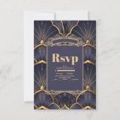 Paarse  Art Deco bruiloft RSVP Kaartje (Voorkant)