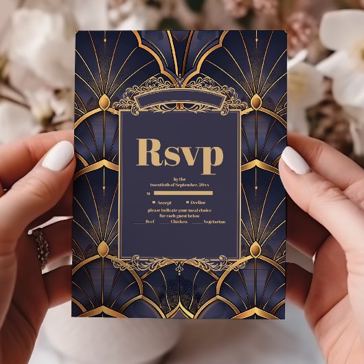Paarse  Art Deco bruiloft RSVP Kaartje