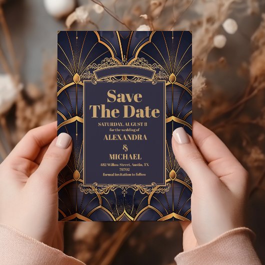 Paarse  Art Deco bruiloft Save The Date