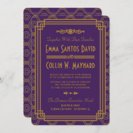 Paarse Art Deco bruiloft uitnodigingen