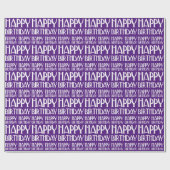 Paarse Art Deco Happy Birthday Cadeaupapier (Vlak)
