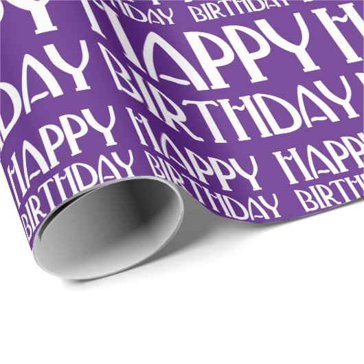 Paarse Art Deco Happy Birthday Cadeaupapier (Rol Hoek)