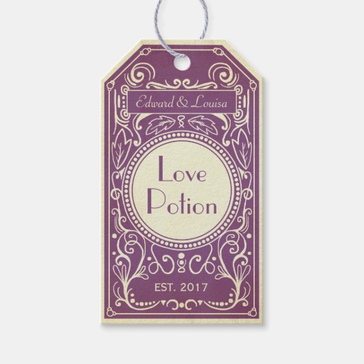 Paarse Art Deco Love Potion Apotheker Label Cadeaulabel (Voorkant)