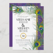 Paarse Art Deco Peacock draagt moderne typografie Kaart (Voorkant / Achterkant)