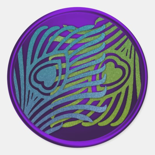 Paarse Art Deco Peacock Envelope Seal Set 1104 Ronde Sticker (Voorkant)