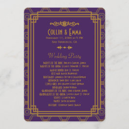 Paarse Art Deco Trouwprogramma's Programmakaart