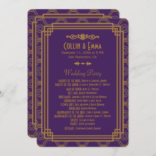 Paarse Art Deco Trouwprogramma's Programmakaart (Voorkant / Achterkant)