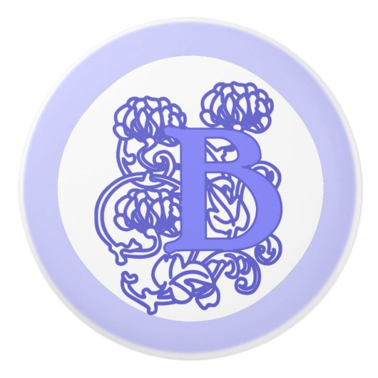 Paarse Art Nouveau Floral Monogram "B" Keramische Knop (Voorkant)