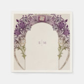Paarse Art Nouveau Mucha Monogram Initialen Tabel  Servet (Voorkant)