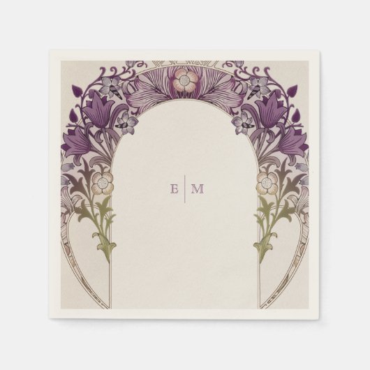 Paarse Art Nouveau Mucha Monogram Initialen Tabel  Servet (Voorkant)