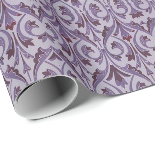 Paarse Art Nouveau Swirls Cadeaupapier (Rol Hoek)